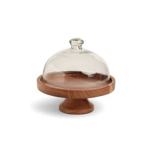 Handmade Acacia Wood Cake Stand with Glass Cloche Dome Pedestal Dessert Server <b>Tray</b> for Pastry Display Home Decor Kitchenware - Product Image 1