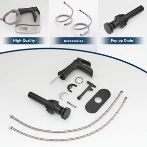 Rubinetto a cascata nero per lavabo con piastra di copertura, scarico a scomparsa, tubi di alimentazione, 1 foro, 3 fori, collezione rubinetti bagno e lavabo - Product Image 1