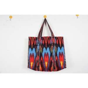 Bolso de Playa Ecológico Estilo Bohemio Indio, Bolso Tote a Rayas, Hecho a Mano en India, de Algodón Acolchado, Asa Larga, para Mujer, del Estado de Rajasthan - Product Image 2