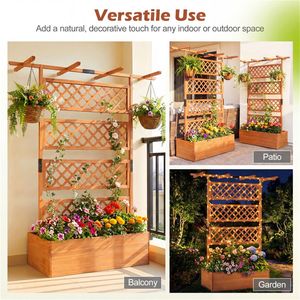 Fioriera rialzata rustica in legno di abete effetto invecchiato da 4,8 piedi cubi con traliccio e fori di drenaggio per piante rampicanti e ortaggi - Product Image 3