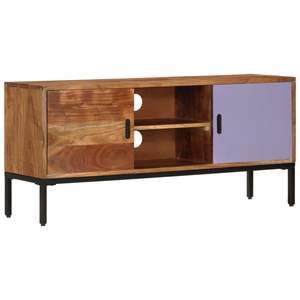Mueble para TV de madera maciza de acacia en color marrón miel y gris con soporte de hierro con recubrimiento en polvo - Product Image 1