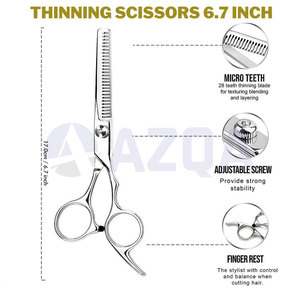 Stainless Steel Professional <b>Barber</b> Scissors <b>Set</b> with Hair Cutting Shears Thinning Scissors and Red PU Case - Product Image 3