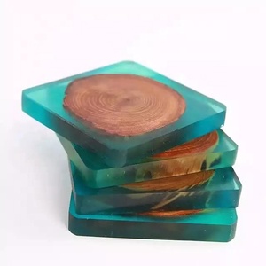 Natural Wood Inlay Green Transparent Resin Coaster <b>Mats</b> Pads Marble Styles OEM Round Sublimation Absorbent Ceramic Christmas - Product Image 1