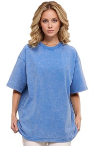 Camiseta de Algodón Lavado Oversize para Mujer, Cuello Redondo, Corte Holgado, Color Liso, Manga Corta, Transpirable, Tejido de Punto, Estilo para Todas las Estaciones - Product Image 5