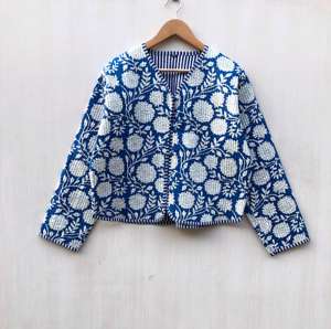 Chaqueta de Algodón Kantha para Mujer, Estilo Boho, Estampada, Acolchada, Hecha a Mano, con Cierre de Botones y Diseño Floral - Product Image 4