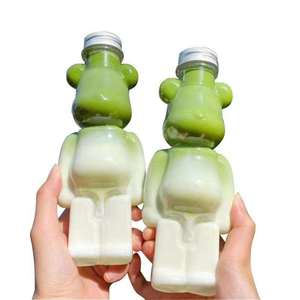 Bouteille à vis argentée transparente en PET de 700 ml, réutilisable, personnalisée, imprimée sérigraphiée, pour thé aux perles, avec couvercles et pailles, motif ours Kawaii - Product Image 4