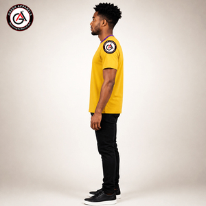 GEEK APPARELS Camiseta de Manga Corta con Cuello Redondo para Hombre, Color Amarillo, Corte Regular, Color Sólido, Ribete en Contraste, Formal, Ecológica, Transpirable - Product Image 3
