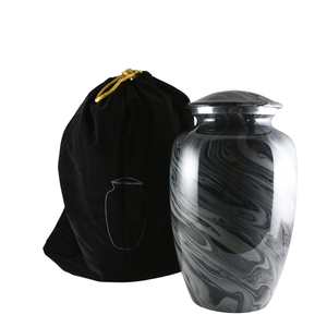 Modern Round Marbled Metal Urn Stylish Cremation Ashes Jar for Home <b>Memorial</b> Decor - Product Image 3