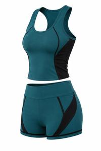Women's Plus Size 2-Piece Yoga Set Scoop Neck <b>Racerback</b> <b>Tank</b> <b>Top</b> Mid Waist Shorts Solid Spandex - Product Image 2