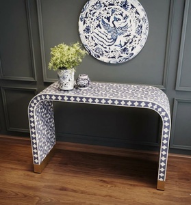 Mesa Consola con Incrustaciones de Hueso, Mesa Curva para Entrada, Mesa Decorativa para el Recibidor, Mueble Moderno para Sala de Estar - Product Image 1