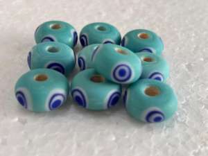 Cuentas de Vidrio Amarillo Hechas a Mano con Diseño Concéntrico Azul y Blanco, Artesanía en Vidrio para Joyería, en Caja - Product Image 2