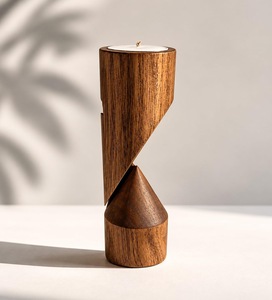 Support de bougie en bois artisanal, décoration rustique pour la maison, centre de table, cadeau de mariage, forme personnalisée - Product Image 4