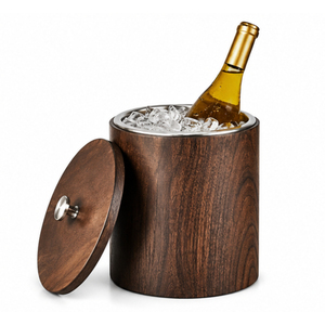 Seau à glace moderne en bois à double paroi en acier inoxydable, refroidisseur de vin isolé, seau rétro en bois pour boissons, idéal pour bar et fête - Product Image 6