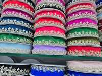 Dentelle en polyester à fleurs de tulle, broderie métallique à sequins, personnalisable, lavable, écologique, soluble dans l'eau pour chaussures et sacs