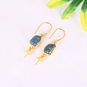 Boucles d'oreilles pendantes minimalistes élégantes en argent sterling 925 avec apatite néon naturelle brute - Product Image 3