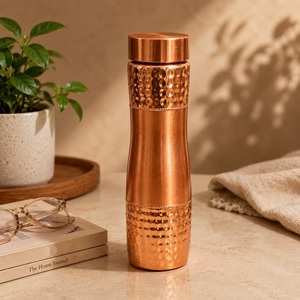 Bouteilles d'eau en cuivre à finition martelée nid d'abeille, design classique portable, pour voyage, avec couvercles, écologiques, pour mariage et extérieur - Product Image 5