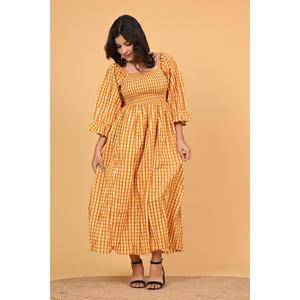 Vestido Maxi de Algodón a Cuadros Amarillos para Mujer, Vestido Largo Bohemio con Volantes, Vestido para Fiesta de Verano - Product Image 4