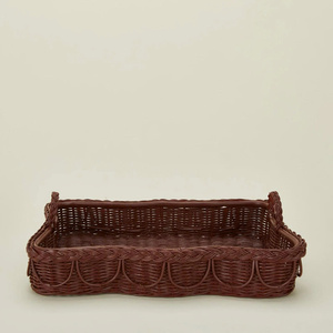 ถาดเสิร์ฟหวายสีน้ำตาลสวยหรู ทรงสี่เหลี่ยมพร้อมหูจับ ใช้เป็นตะกร้าเก็บของ สำหรับตกแต่งโต๊ะครัว โต๊ะอาหาร โต๊ะกาแฟ - Product Image 2