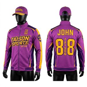 Mens American Football Training <b>Jacket</b> 330 GSM Interlock Polyester <b>Coral</b> Navy Side Panels Sublimated Custom Team Logo Wear - Product Image 2