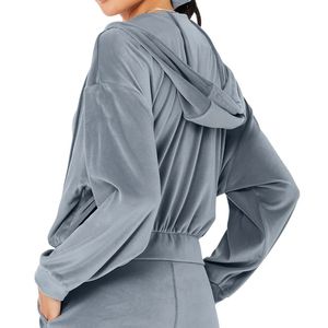 Survêtement en velours pour femme sur mesure, ensemble de jogging de luxe en velours deux pièces, sweat à capuche zippé et pantalon, vêtements de sport confortables et tendance - Product Image 3