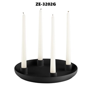 ZE-3202G Round Black Natural Wood Candle <b>Stand</b> with 4 Taper Candle Holders for Christmas Home Decoration ZAHID EXPORTS - Product Image 1