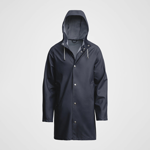 Veste imperméable unisexe à capuche, coupe longue, fermeture boutonnée, couleur unie, vêtement d'extérieur, coupe classique, 100% polyester, veste à coque rigide - Product Image 1
