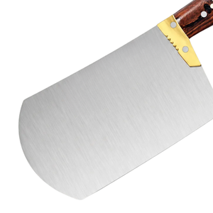 Couteau de boucher en acier inoxydable argenté avec manche en bois brun et bolster doré, lame large pour couper la viande en cuisine - Product Image 5