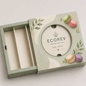 Caja de Macarons Premium ECOREV, Cuadrada, Rígida, Ecológica, de Papel Artístico con Logotipo en Lámina Dorada, para Alimentos - Product Image 6