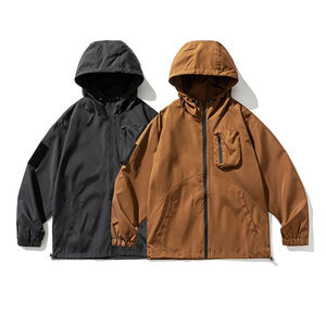 Men's Hooded Windbreaker <b>Jacket</b> Zipper Closure Solid Color Casual Outdoor Wear Autumn Season Polyester Material Loose Fit - Product Image 1