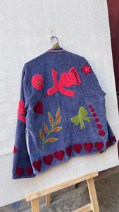 Blue coat and Handmade Embroidered Velvet Jacket Boho Suzani Style <b>bird</b> Design Floral Suzani Jacket Unique Gift For Her - Product Image 2