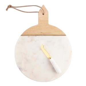 มัลติฟังก์ชั่น Live Edge ทรงกลมหินอ่อนและเขียงไม้พร้อมที่จับจานพิซซ่าเสิร์ฟอาหารว่างอาหารเช้า - Product Image 1