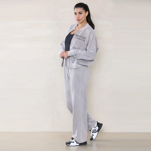 Ensemble de survêtement en polaire gris pour femme Moto End Corporation, manches longues, fermeture éclair, vêtements décontractés, toutes saisons, coupe ample - Product Image 3