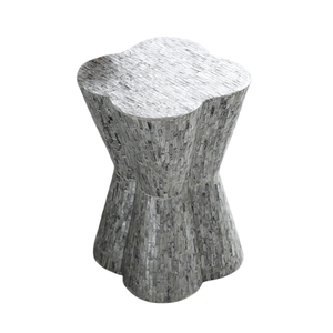 Silver Smoke <b>Grey</b> White Clover Hourglass Stools Mother of Pearl Handcrafted Mosaic <b>Small</b> <b>Side</b> <b>Table</b> Living Room Bedroom Decor - Product Image 1