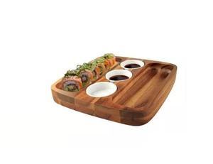 Assiette de service rectangulaire en bois d'acacia durable et écologique, technique d'émaillage coloré, design moderne, passe au lave-vaisselle, non toxique - Product Image 1