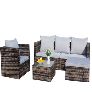 4 Piece PE Rattan <b>Wicker</b> Cushioned Sofa Set with <b>Coffee</b> <b>Table</b> Outdoor Garden Patio Furniture Stylish Outdoor Couch - Product Image 5
