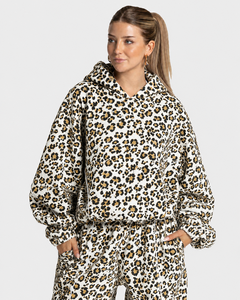 Sudadera con capucha premium para mujer, con estampado de leopardo blanco y amarillo, con contraste de colores, estilo urbano, al por mayor, a la moda, para ropa de mujer - Product Image 1