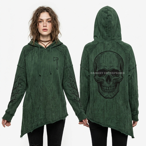 Custom 350GSM Forest Green Hoodie Women Asymmetrical Hem <b>Tree</b> <b>Branch</b> Sleeve Print Minimalist Axe Graphic Oversized Organic Top - Product Image 1