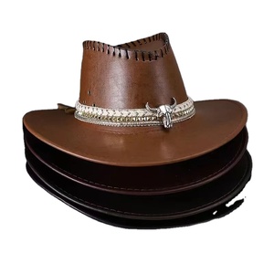 หมวกอัศวินคาวบอยตะวันตกหนัง100% สำหรับผู้ชายและผู้หญิงพร้อมหมวกบังแดดอุปกรณ์เสริมสำหรับกลางแจ้งขนาดใหญ่แบบสบายๆ - Product Image 1