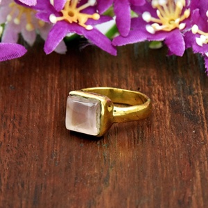 Square Cut Rose Quartz <b>Ring</b> 18K Gold Vermeil <b>Statement</b> <b>Ring</b> Womens Jewelry Handmade Gift - Product Image 3