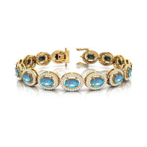 กำไลข้อมือเทนนิสแบบคลาสสิกประดับโอปอลเอธิโอเปียธรรมชาติ 14K 18K พร้อมเพชรแบบ Halo ฝังแบบ Prong Sett เครื่องประดับชั้นดีสุดหรูสำหรับทุกเพศ - Product Image 5