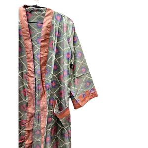 Kimono largo de seda con estampado Floral Vintage indio hecho a mano, elegante bata con cintura elástica, bata de dormir, ropa de playa para primavera - Product Image 3
