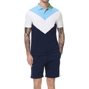 Summer Custom Logo Breathable High Quality Casual Polo Shirts Shorts Two Piece <b>Sets</b> Tracksuit Ribbed Short for Men 100% Cotton - Product Image 4