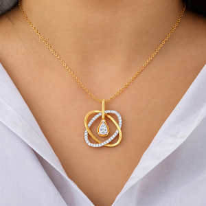 Geometric 14K <b>Rose</b> <b>Gold</b> 0.30ct Pave Style Lab Grown Diamond Elegant Interlocking <b>Pendant</b> <b>Necklace</b> Teardrop Halo <b>Pendant</b> <b>Necklace</b> - Product Image 5