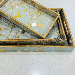 ชุดถาด MDF รูปหกเหลี่ยมตกแต่ง พร้อมเคลือบเงาแบบกระดาษเคลือบเงา ลายดอกไม้และนกสไตล์วินเทจ สำหรับจัดเก็บ - Product Image 4