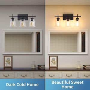 Lampada da Interno Industriale Unica Fatta a Mano con 3 Luci, Paralume in Vetro Trasparente Satinato, Attacco E26, Senza Lampadina, per Illuminazione Bagno e Specchio - Product Image 4