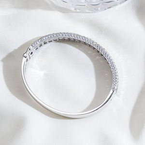 Baguette Round Cut Lab Grown Diamond Halo Tennis Bangle 925 Sterling Silver 10K 14K 18K Gold Hinged <b>Bracelet</b> Womens Fine Jewelry - Product Image 2