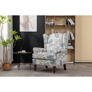 Poltrona Moderna con Design Floreale e Gambe in Legno Retrò, Comoda Sedia Imbottita per Soggiorno e Camera da Letto - Product Image 1