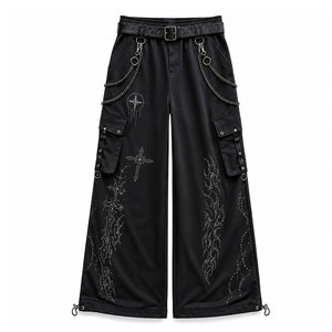 <b>Men's</b> Vintage Gothic Wide Leg Cargo Pants Customized Colors <b>Cross</b> Print <b>Chains</b> Elastic Waist Breathable Lightweight Worsted - Product Image 5