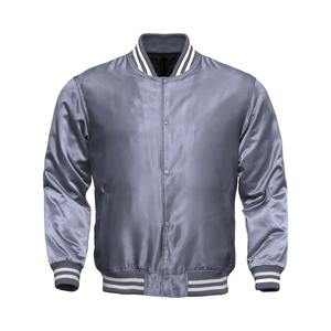 Blouson universitaire imperméable en satin argenté pour homme, coupe droite, col montant, garniture noire, fermeture à boutons corne, style décontracté preppy, patchs, hiver - Product Image 3