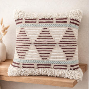 Luxury Boho Zigzag Pattern Pillowslip with Tassel Washable Black & White Moroccan Wool Designer Bohemian Pillowcover - Product Image 6